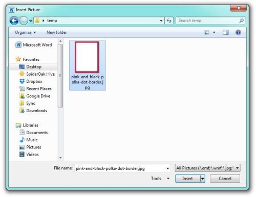 Selecting and inserting image from a folder